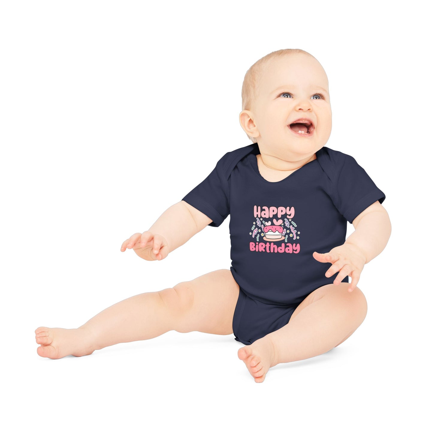 Happy Birthday Baby Bodysuit - Organic Cotton Short Sleeve Outfit