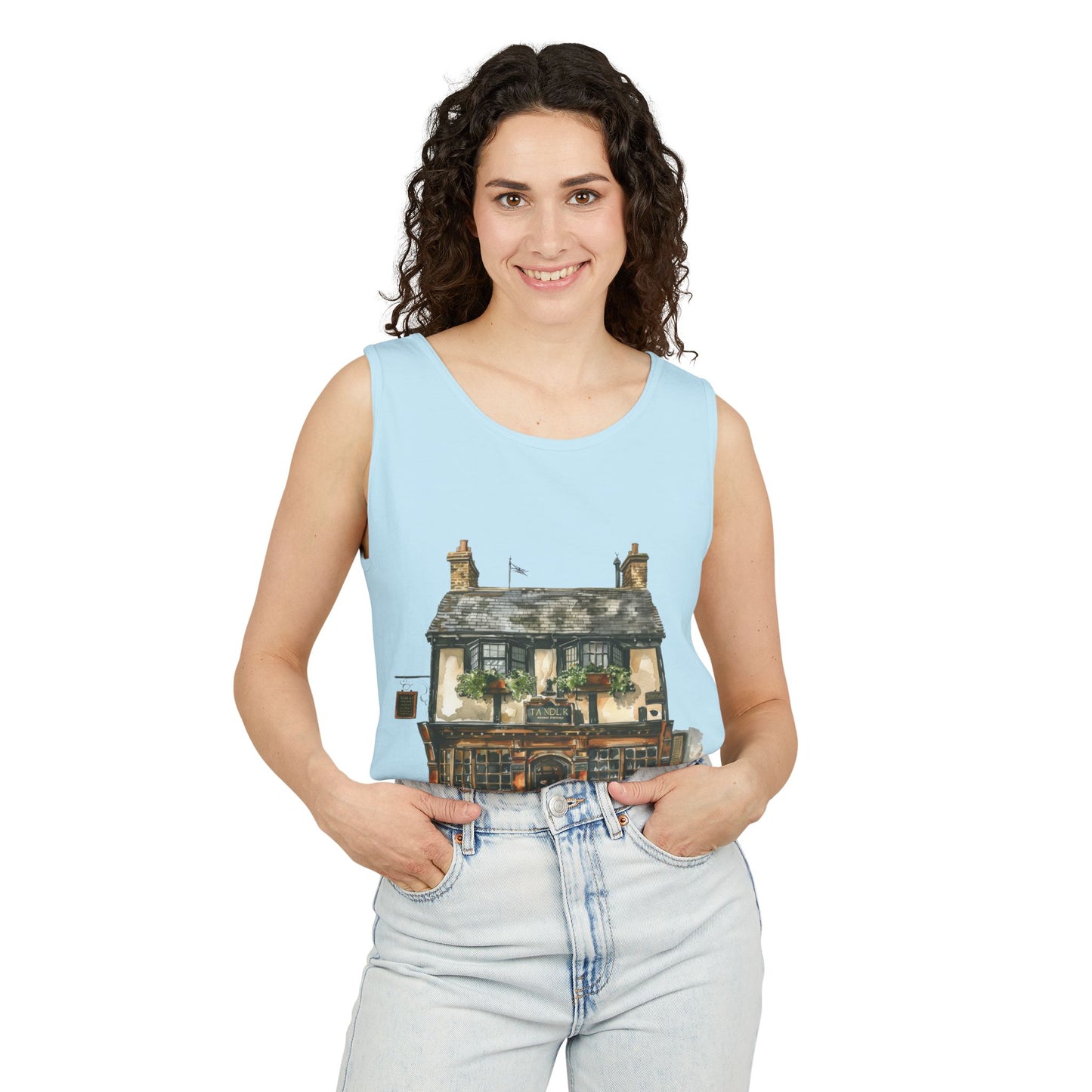 Unisex Garment-Dyed Tank Top - Historic English Home Wall Art Design