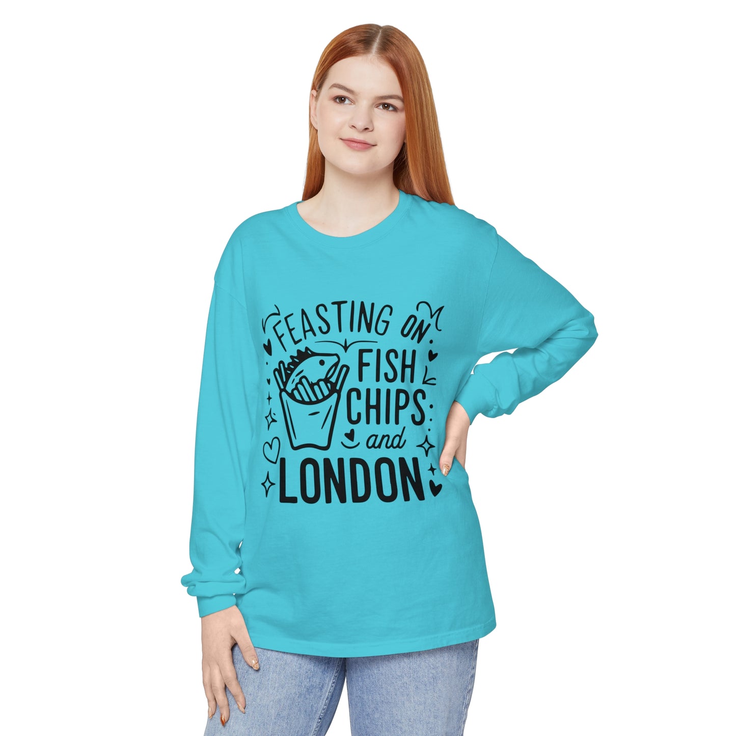Unisex Garment-dyed Long Sleeve T-Shirt - Fish Chips and London