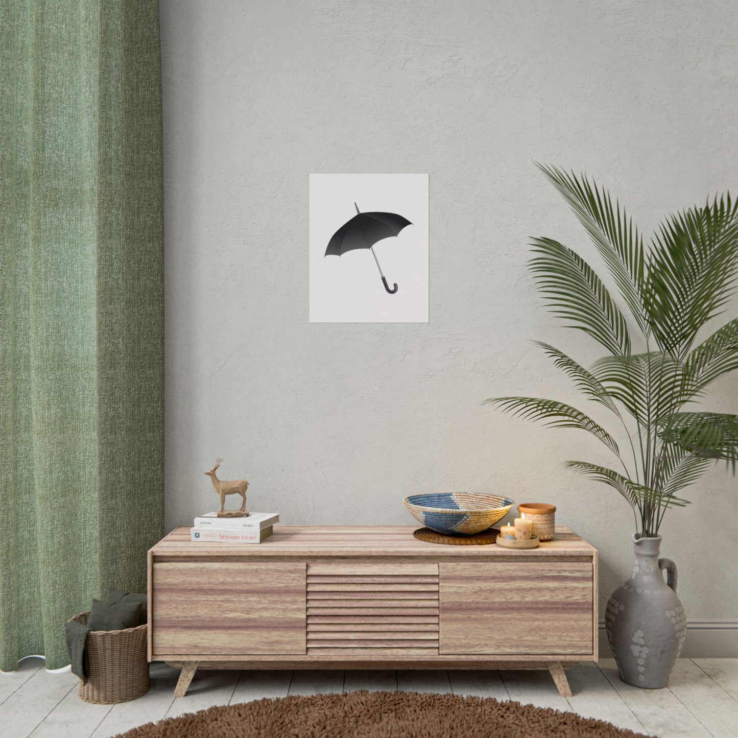 Minimalist Umbrella Wall Art, Chic Home Decor Print, Stylish Poster, Rental Friendly Artwork, Black Umbrella Decor