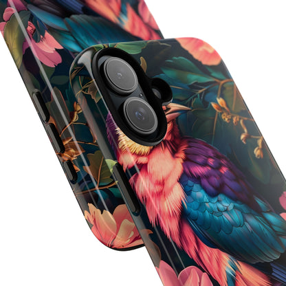 Vibrant Phone Case, Tropical Bird Design, Tough Phone Cover, Floral Tech Accessory, Gift for Nature Lovers