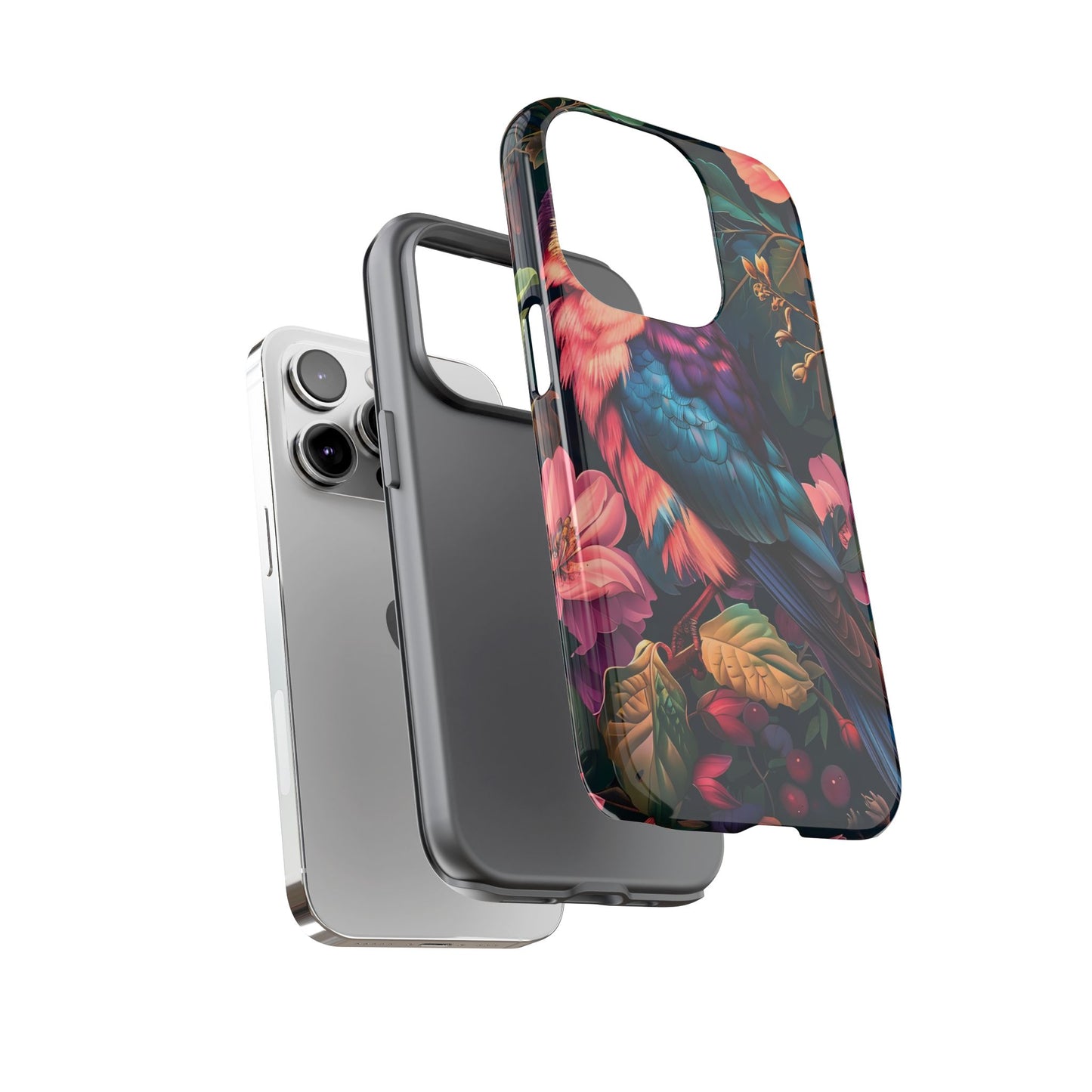 Vibrant Phone Case, Tropical Bird Design, Tough Phone Cover, Floral Tech Accessory, Gift for Nature Lovers