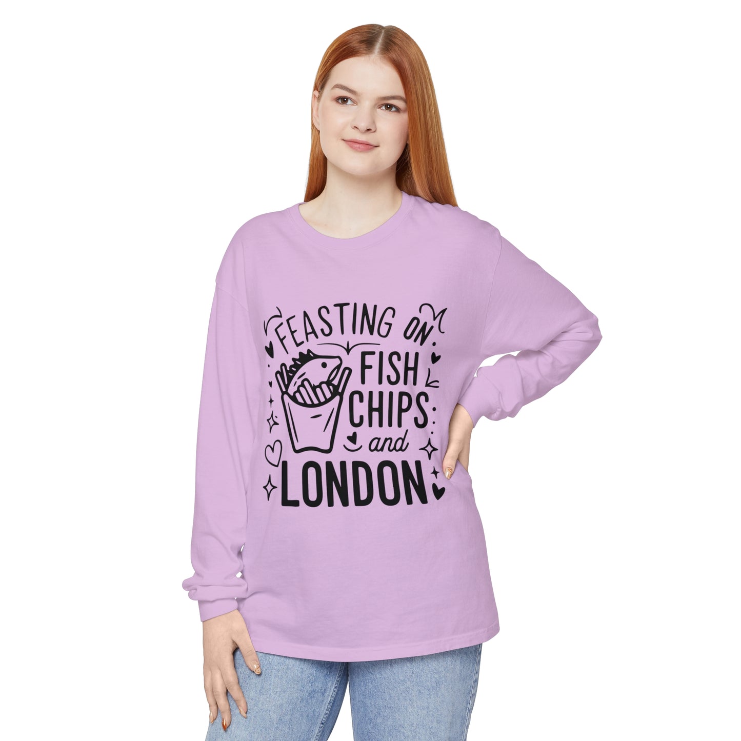 Unisex Garment-dyed Long Sleeve T-Shirt - Fish Chips and London