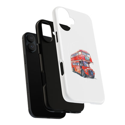 Vintage Double-Decker Bus Phone Case, Tough Magnetic Cases, Unique Mobile Cover, Gifts for Travelers, London-Themed Accessories