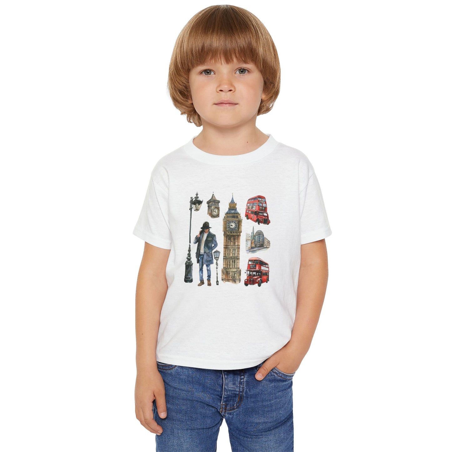 Toddler T-Shirt  - British Landmarks and Symbols Art Design - Cute Graphic Tee for Kids
