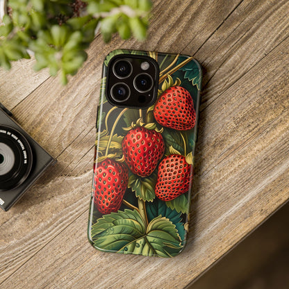 Strawberry Phone Case, Tough Berry Case, Floral Phone Cover, Cute Smartphone Shell, Nature-Inspired Gift