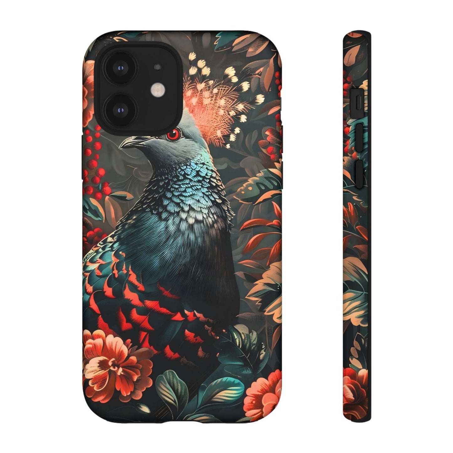 Floral Peacock Phone Case, Tough Cases, Artistic Phone Cover, Unique Gift, Nature Lover Accessory, Protective Case