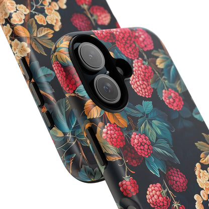 Floral Phone Case with Berry Design, Durable Phone Cover, Floral Print, Gift for Plant Lovers, Nature-Inspired Accessory