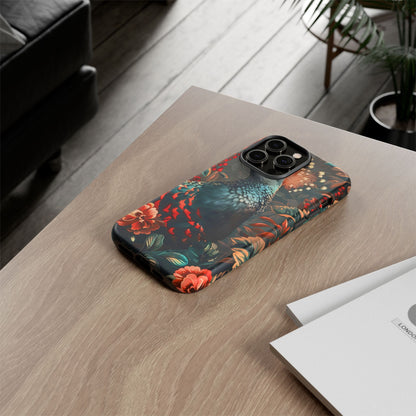 Floral Peacock Phone Case, Tough Cases, Artistic Phone Cover, Unique Gift, Nature Lover Accessory, Protective Case