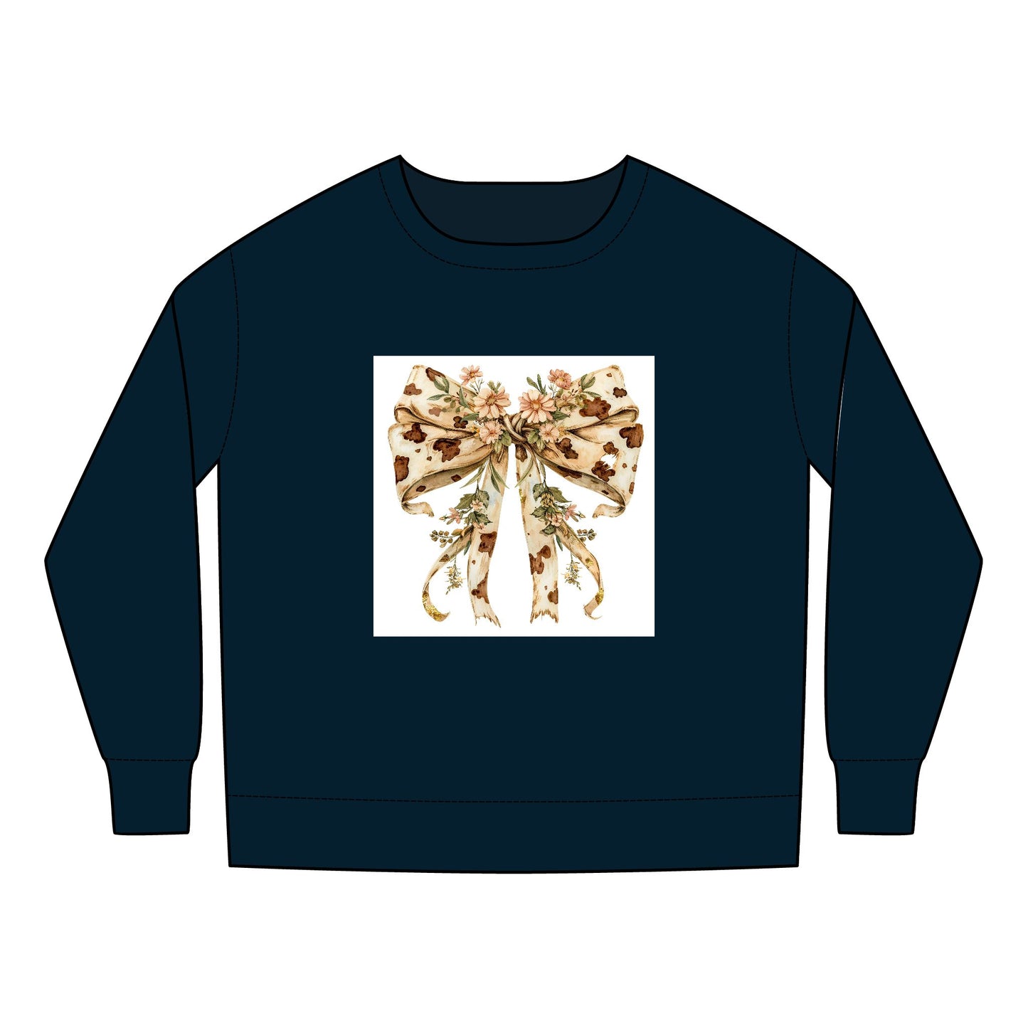 Toddler Sweatshirt - Country Style Cow Print Bow with Wildflowers - Cozy & Adorable for Celebrations