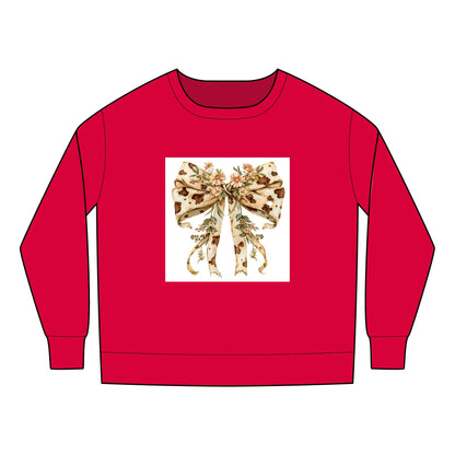 Toddler Sweatshirt - Country Style Cow Print Bow with Wildflowers - Cozy & Adorable for Celebrations