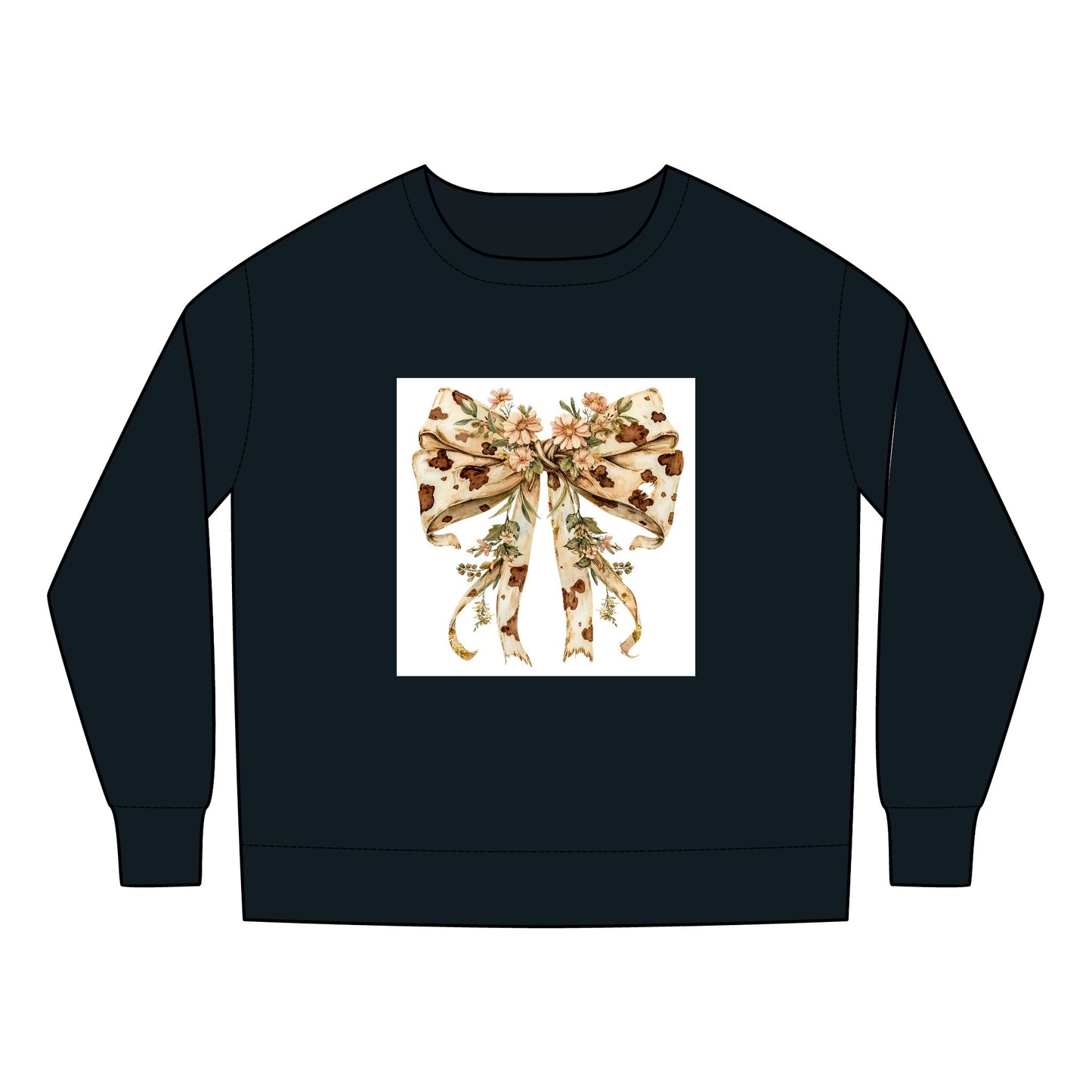 Toddler Sweatshirt - Country Style Cow Print Bow with Wildflowers - Cozy & Adorable for Celebrations