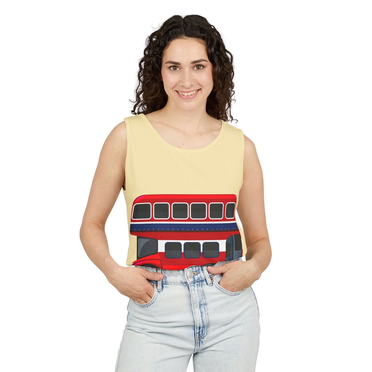 Unisex Garment-Dyed Tank Top - Classic London Double-Decker Bus Artwork