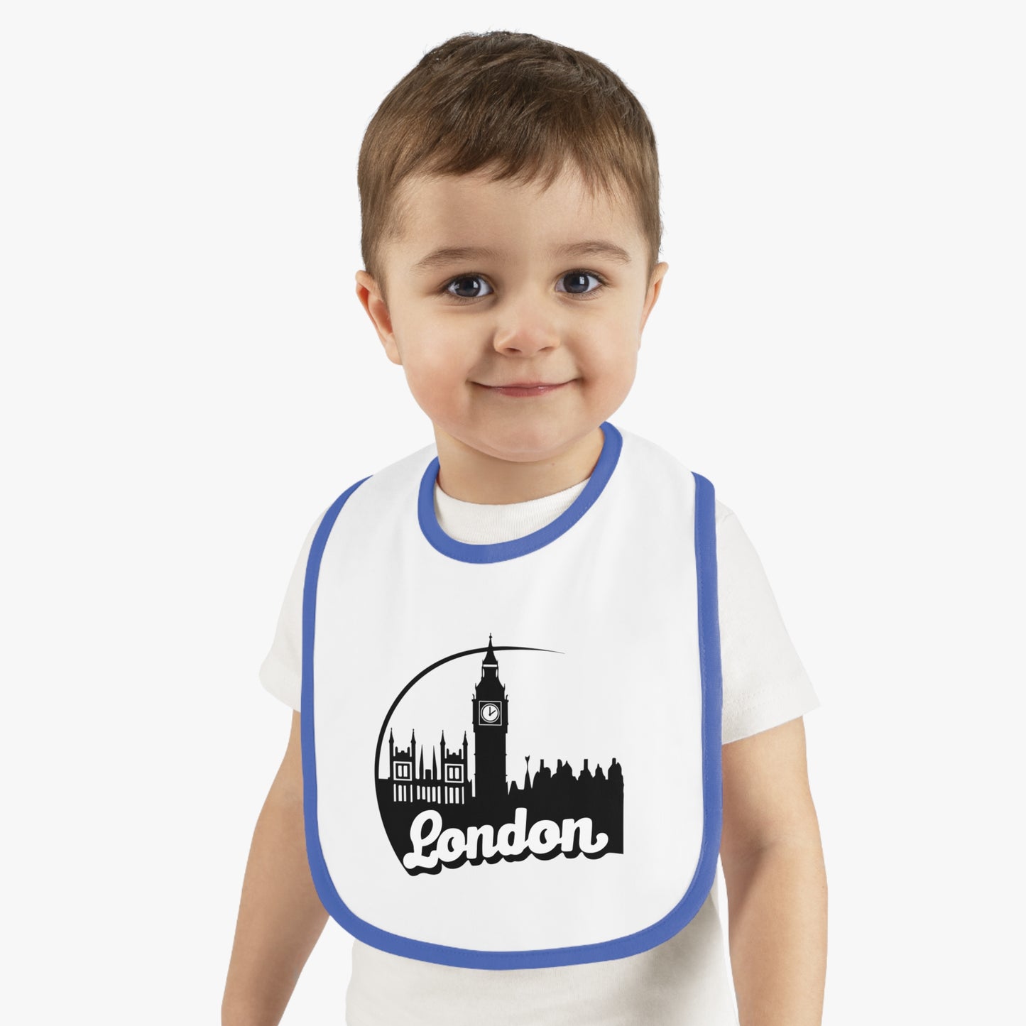 London Baby Bib | Cute Contrast Trim Jersey Bib for Newborns, Perfect Baby Shower Gift, Toddler Feeding, Nursery Decor, Travel Keepsake