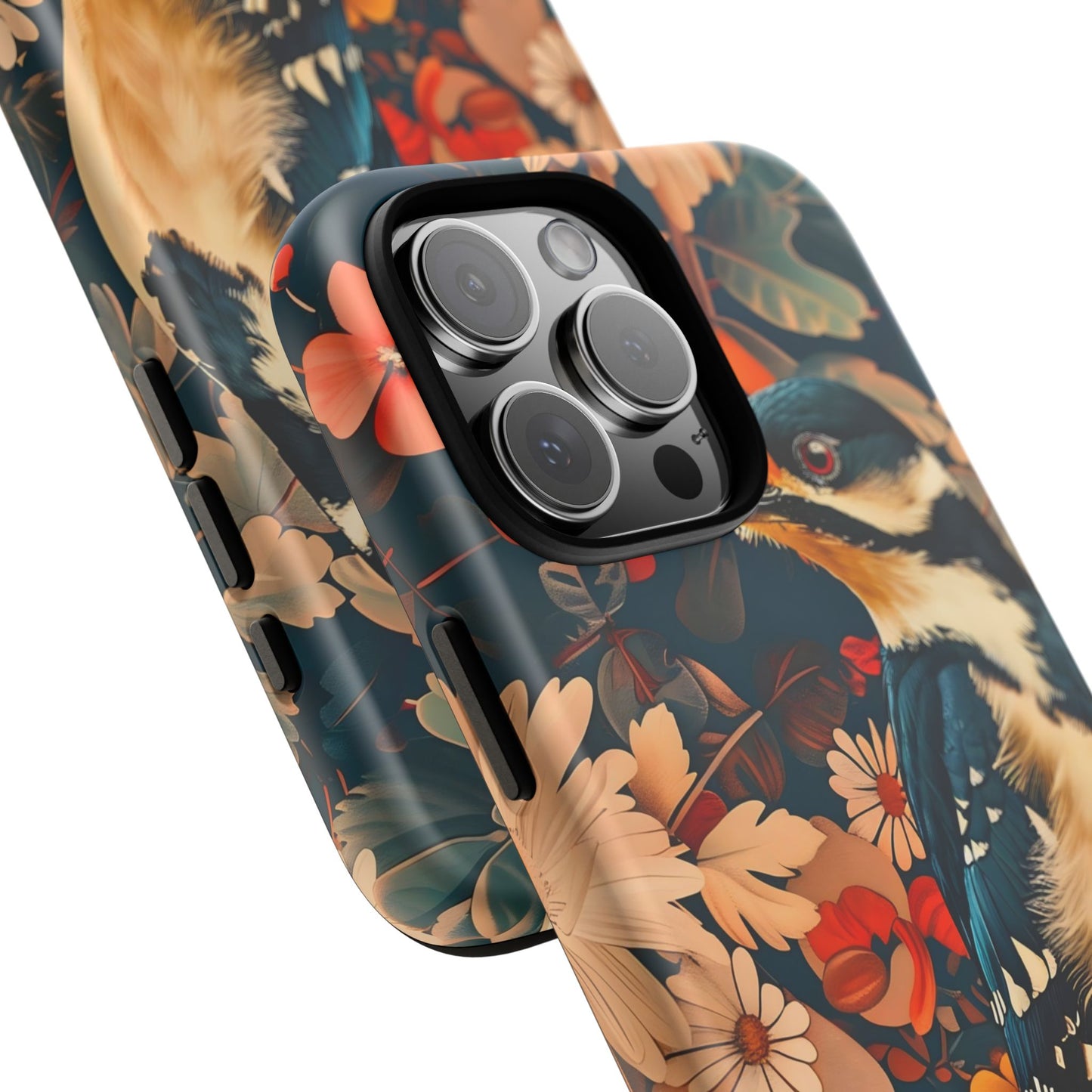 Artistic Bird Phone Case, Unique Tough Cases for Nature Lovers, Floral Design, Cute Gift, Customized Phone Accessories