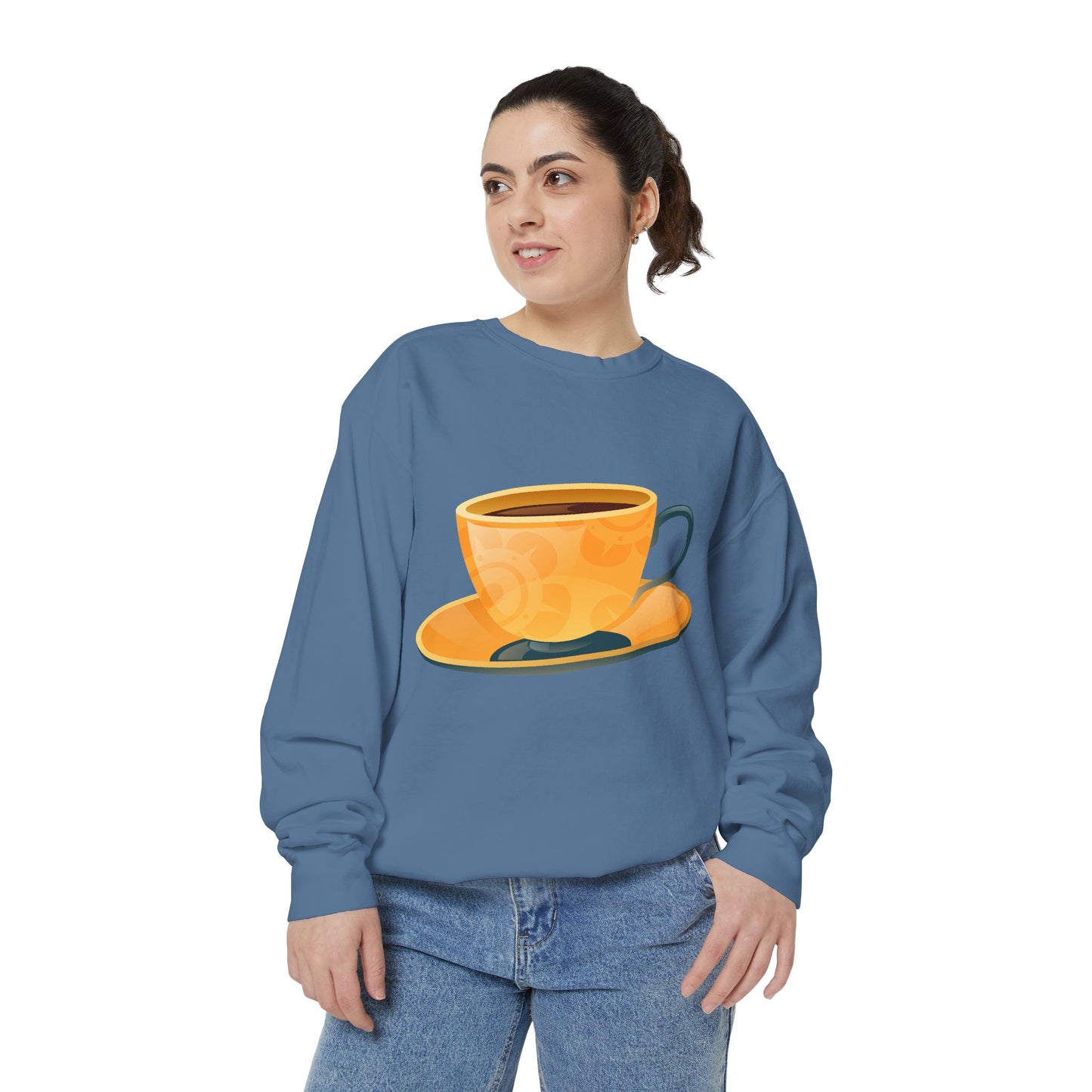 Unisex Garment-Dyed Sweatshirt - Elegant British Tea Cup - Classic Tea Time Style