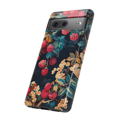 Floral Phone Case with Berry Design, Durable Phone Cover, Floral Print, Gift for Plant Lovers, Nature-Inspired Accessory