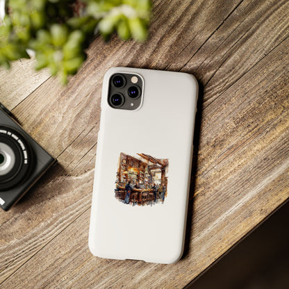 Artistic Slim Phone Cases, Coffee Shop Aesthetic, Unique Phone Covers, Gift for Coffee Lovers, Artistic Design Cases