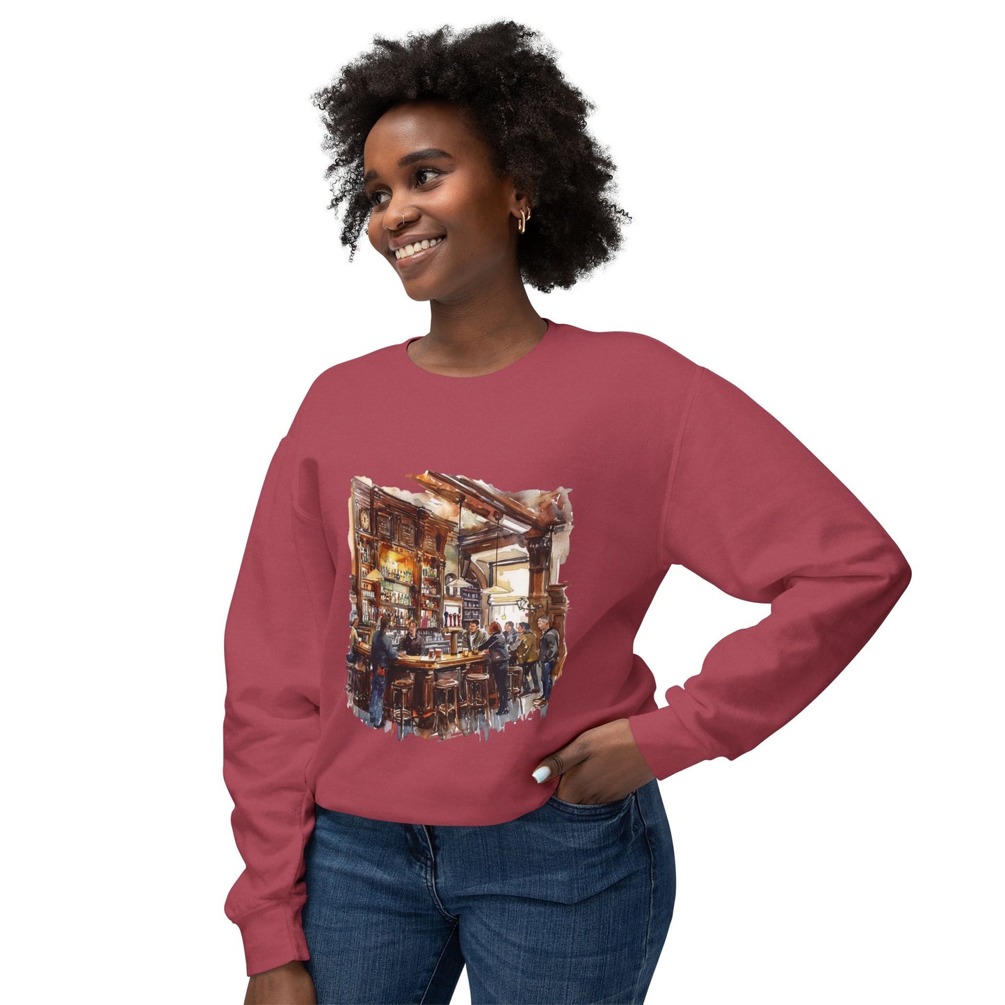 Unisex Lightweight Crewneck Sweatshirt - Ale & Atmosphere - Cozy Nights in a British Pub