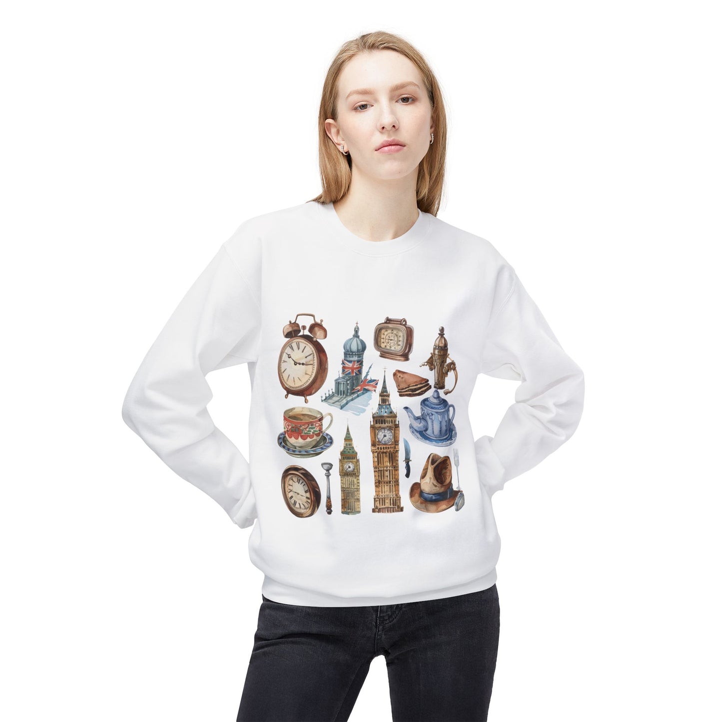 Unisex Midweight Softstyle Fleece Crewneck Sweatshirt - Cultural Touchstones - Iconic England Designs