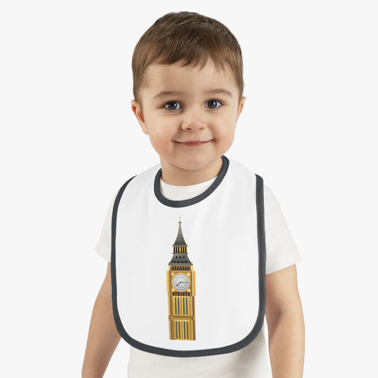 London Tower Baby Bib with Contrast Trim, Cute Infant Bib, Gift for New Parents, Funny Baby Shower Gift, Toddler Feeding Accessories, Stylish Baby Gear