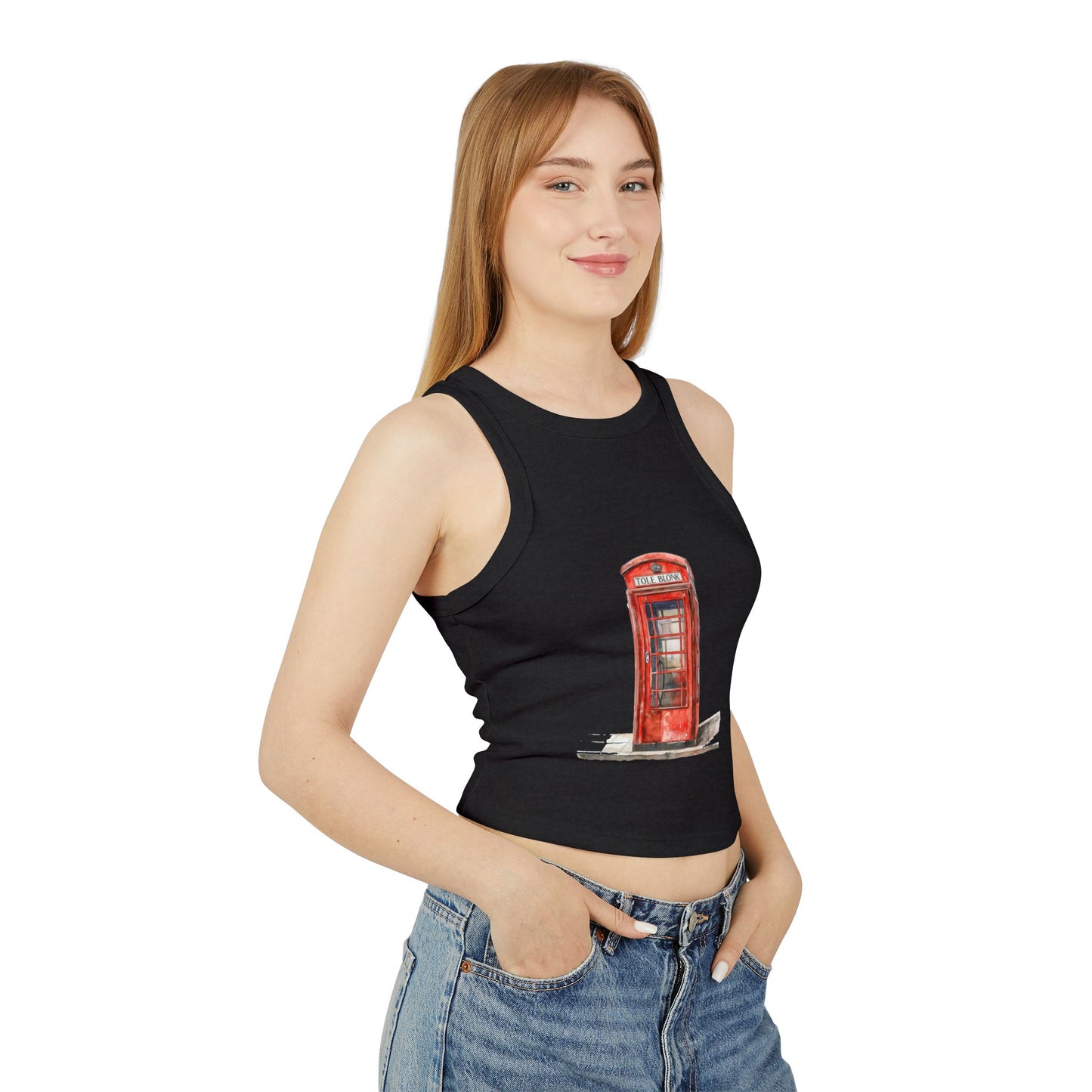 Women's Micro Rib Racer Tank Top - Iconic British Red Telephone Booth Design