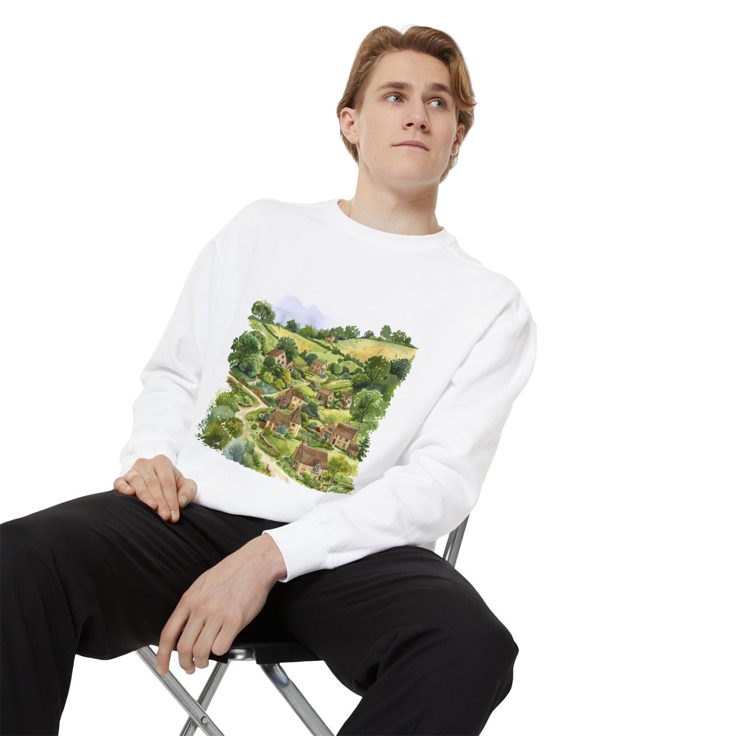 Unisex Garment-Dyed Sweatshirt Styled - England Aesthetics - Embracing Classic British Charm
