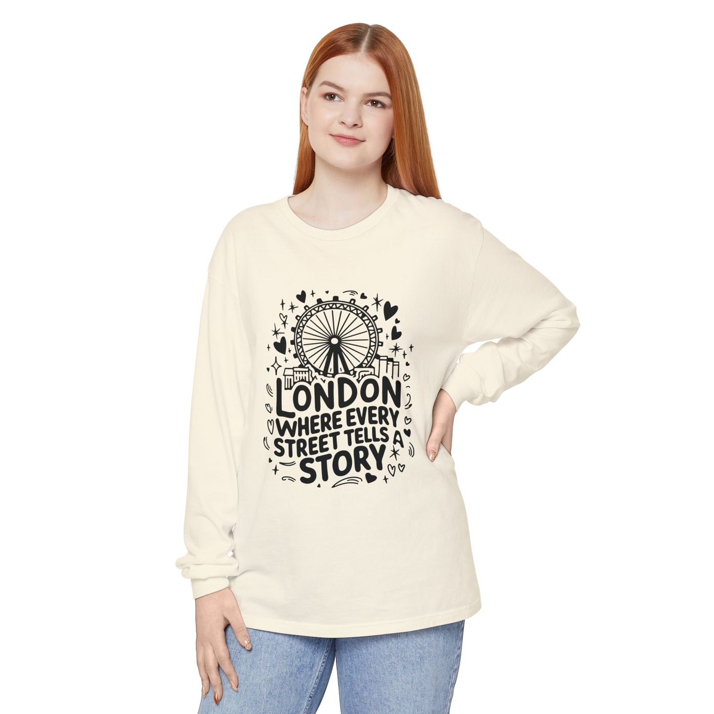 Unisex Garment-dyed Long Sleeve T-Shirt - London's story telling streets
