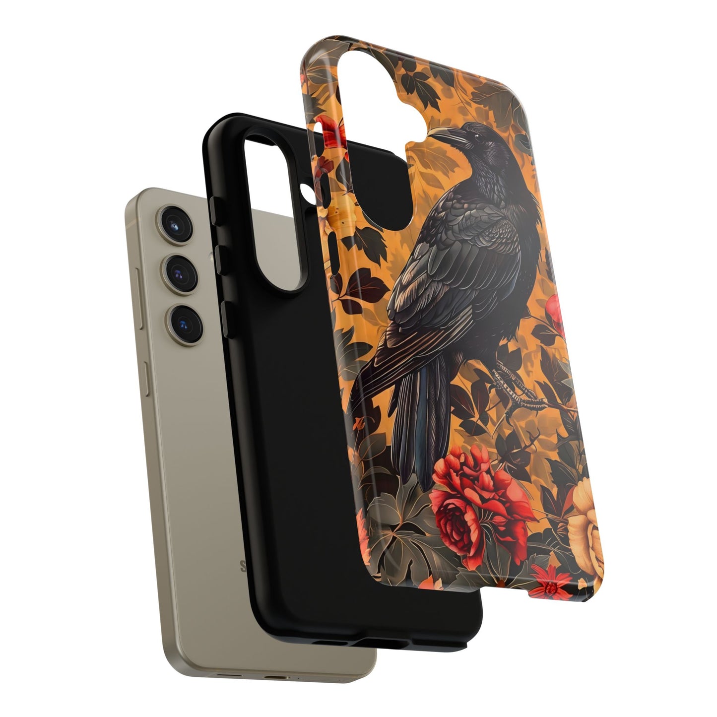 Raven Floral Phone Case - Tough Cases, Blackbird Decor, Gift for Nature Lovers, Bird Themed Accessories, Unique Phone Cover