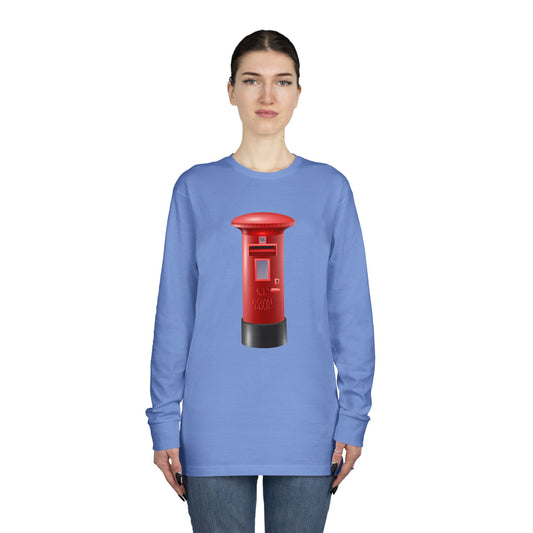 Long Sleeve Crewneck Tee - Classic UK Royal Mailbox Design - British Postbox Icon