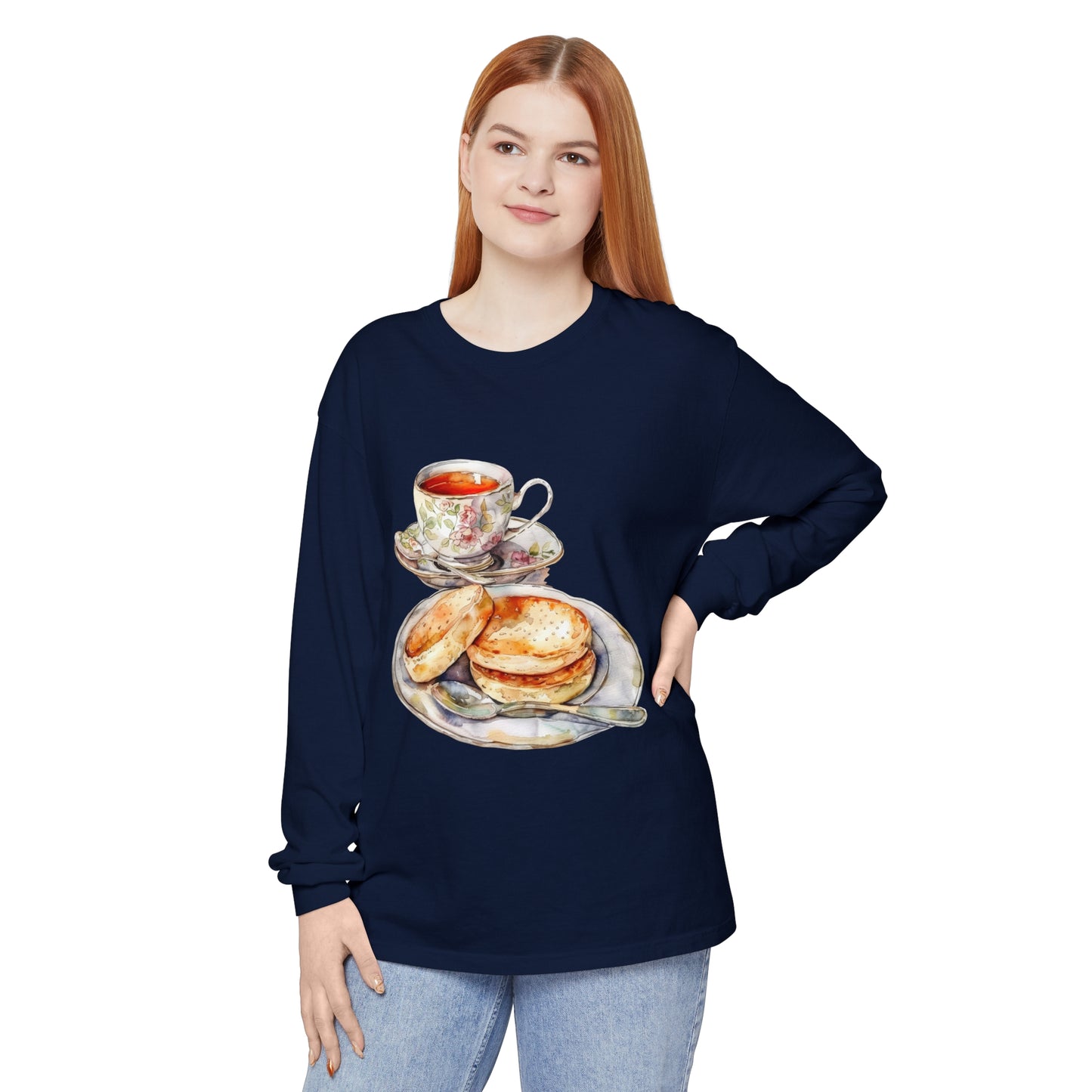 Unisex Garment-dyed Long Sleeve T-Shirt - The British Table - A Feast of National Favorites