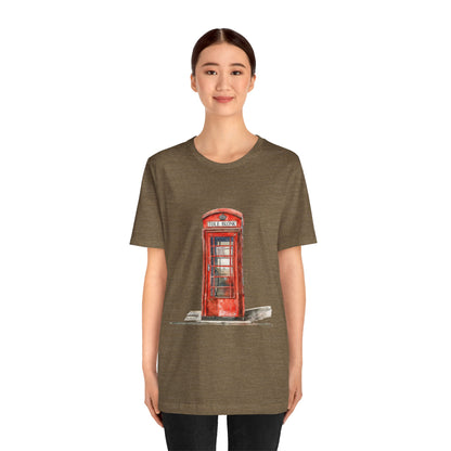 Unisex Jersey Short Sleeve Tee - Iconic British Public Telephone - Classic Red Phone Box