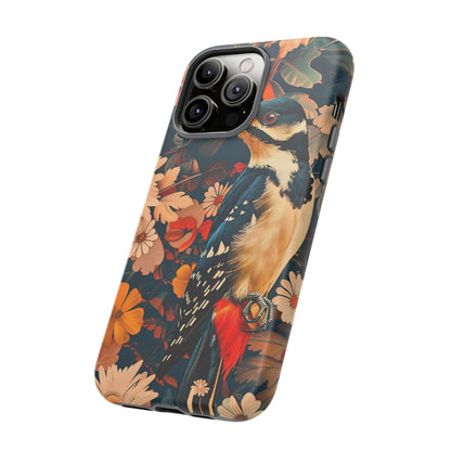 Artistic Bird Phone Case, Unique Tough Cases for Nature Lovers, Floral Design, Cute Gift, Customized Phone Accessories