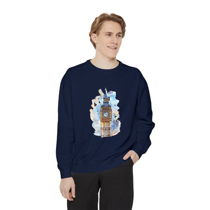 Unisex Garment-Dyed Sweatshirt Trendy - Iconic Big Ben Clock Tower