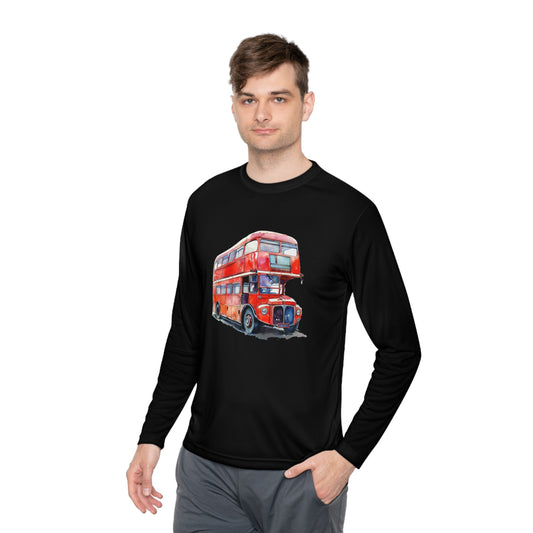 Unisex Lightweight Long Sleeve Tee - London Transport English Bus - Iconic Red Double-Decker Bus