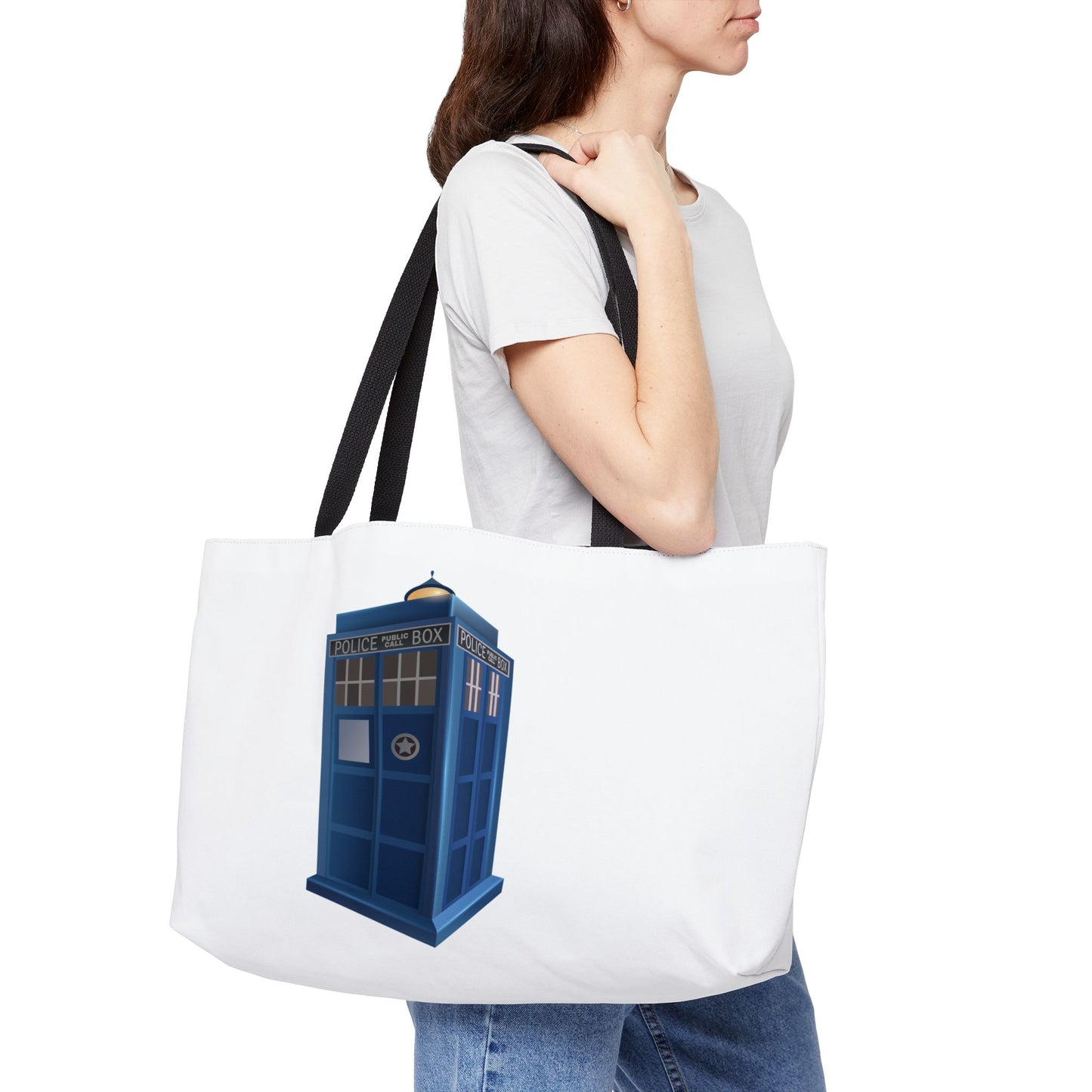 Doctor Who Inspired Weekender Tote Bag, Travel Bag, Geeky Tote, Sci-Fi Tote, Gift for Whovians, Blue TARDIS Design