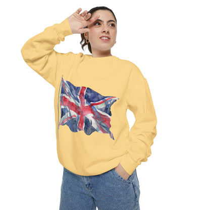 Unisex Garment-Dyed Sweatshirt - Classic UK Flag Design - Union Jack Symbol