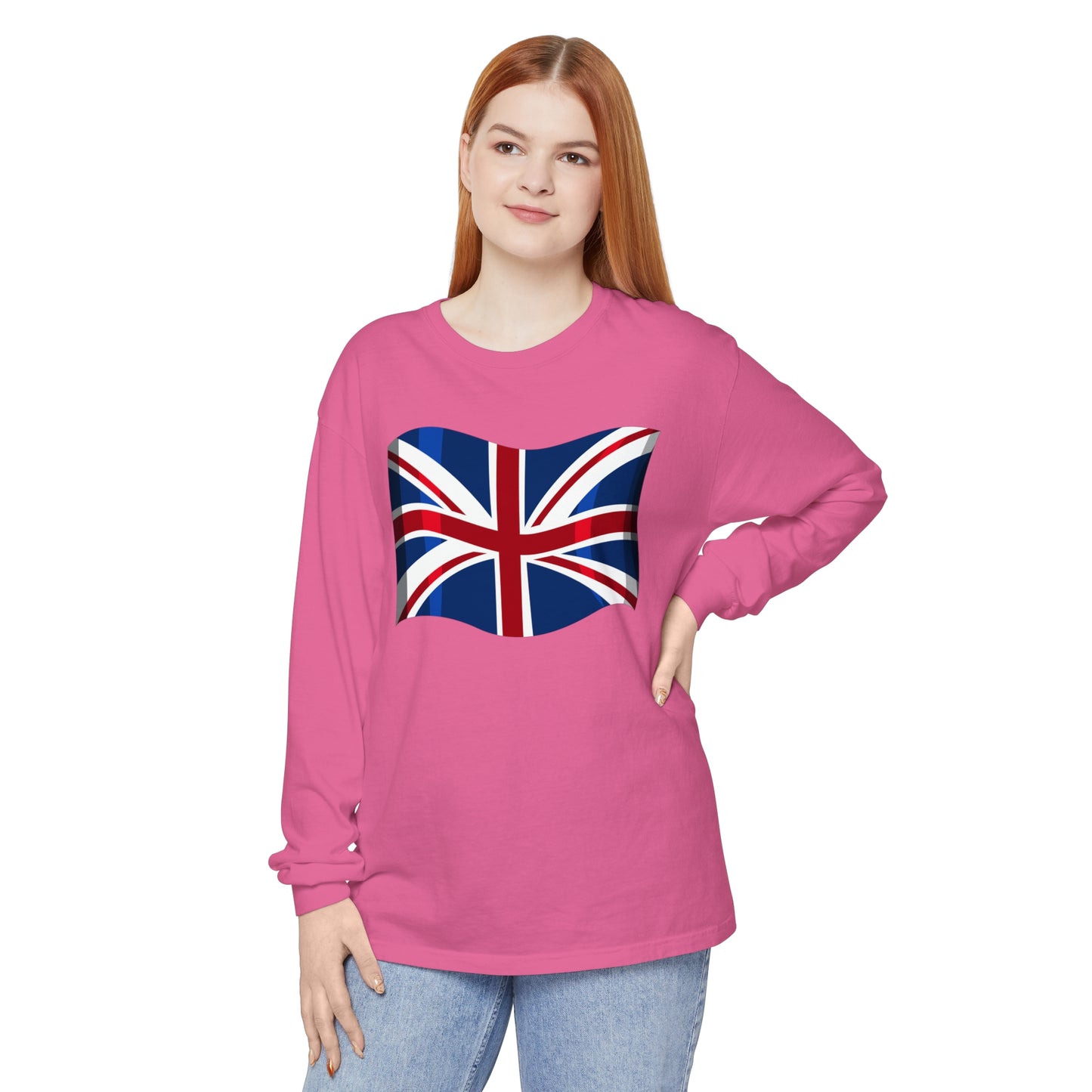 Unisex Garment-dyed Long Sleeve T-Shirt - British UK flag