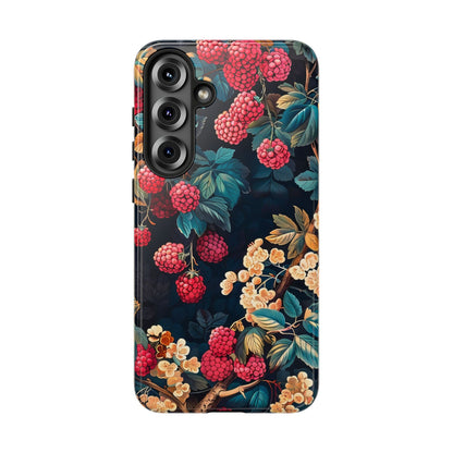 Floral Phone Case with Berry Design, Durable Phone Cover, Floral Print, Gift for Plant Lovers, Nature-Inspired Accessory