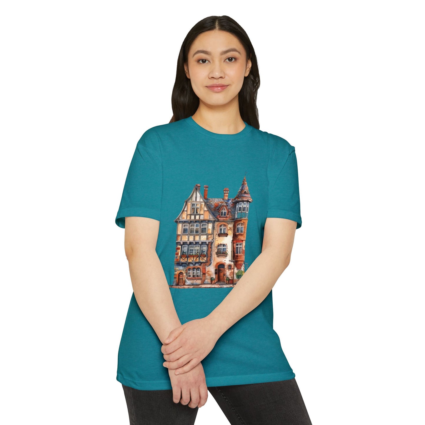 Unisex CVC Jersey T-shirt - Village Serenity - The Classic English Countryside Home