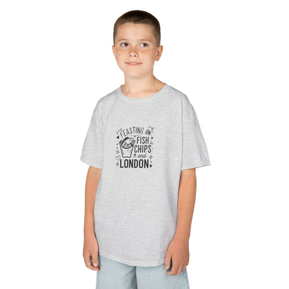 Kids  Tee - Feasting on fish chips and London - Fun London Inspired Cotton T-Shirt