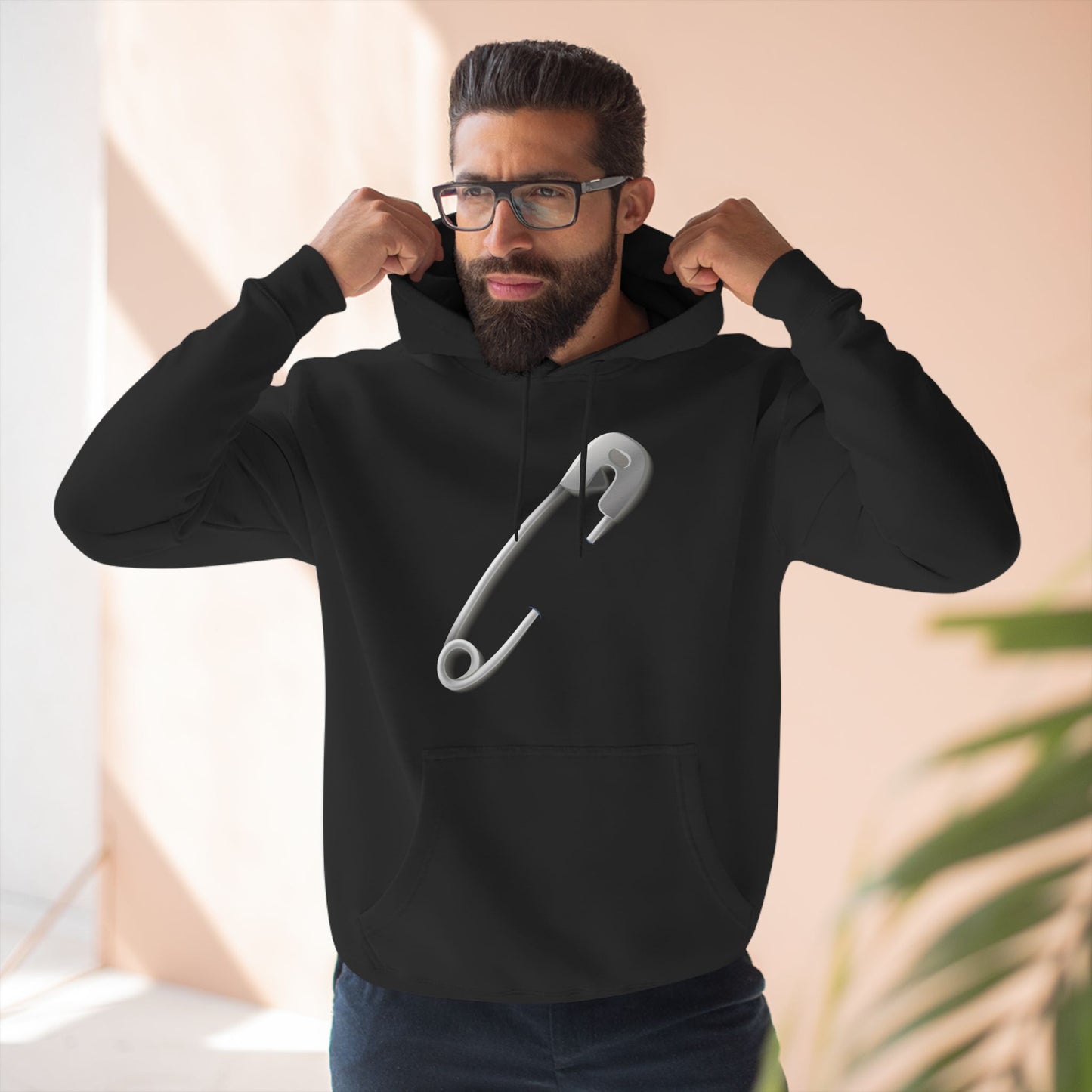 Three-Panel Fleece Hoodie - Trendy Minimalist Safety Pin