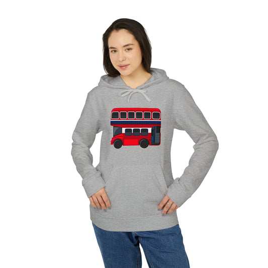 Adidas Unisex Fleece Hoodie with London Bus Design - Cozy Streetwear for Travel Lovers