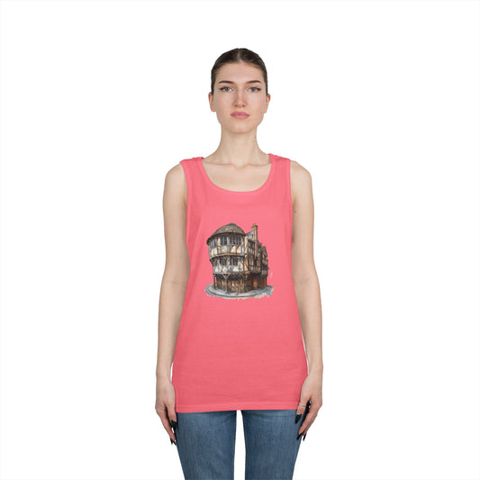 Unisex Heavy Cotton Tank Top - Vintage Watercolor Pub Scene Art Print