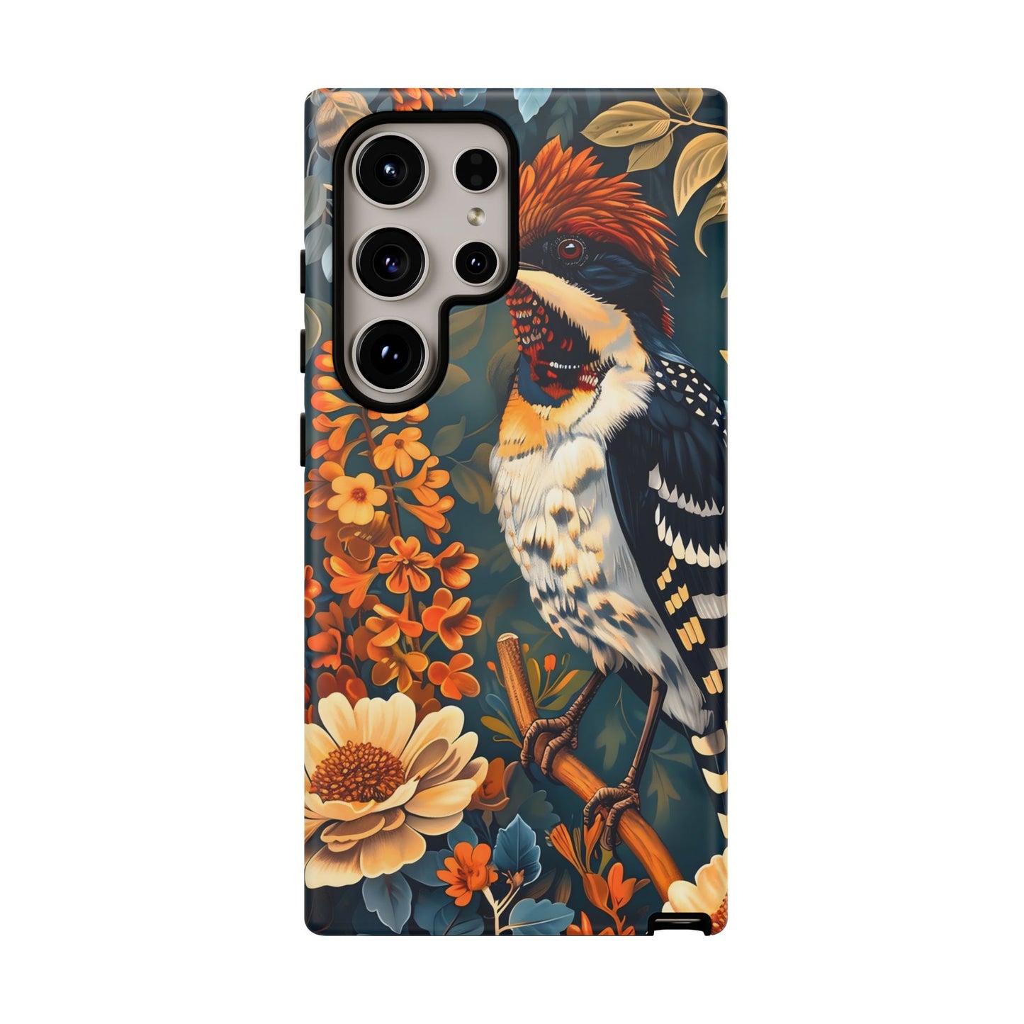 Tough Cases: Floral Bird Phone Case, Vintage Style Cover, Nature Lover Gift, Botanical Design, Spring Inspire Fashion