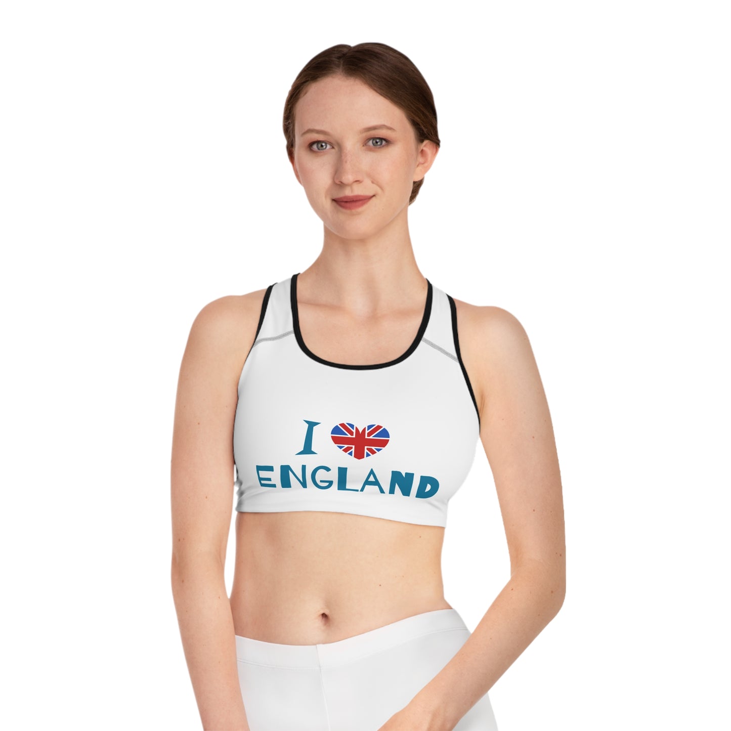 Sports Bra - Stylish Activewear for UK Fans - I Love England - Union Jack Heart Design