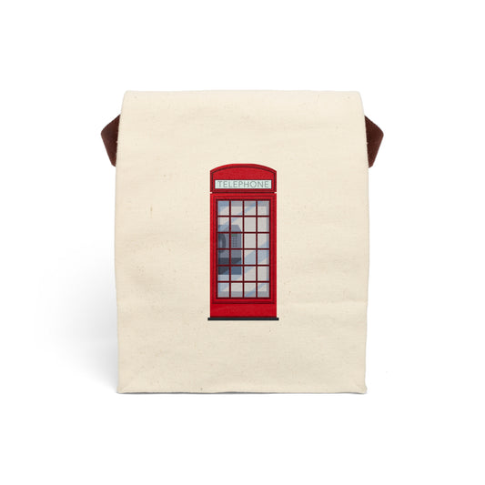 Red Phone Booth Canvas Lunch Bag With Strap