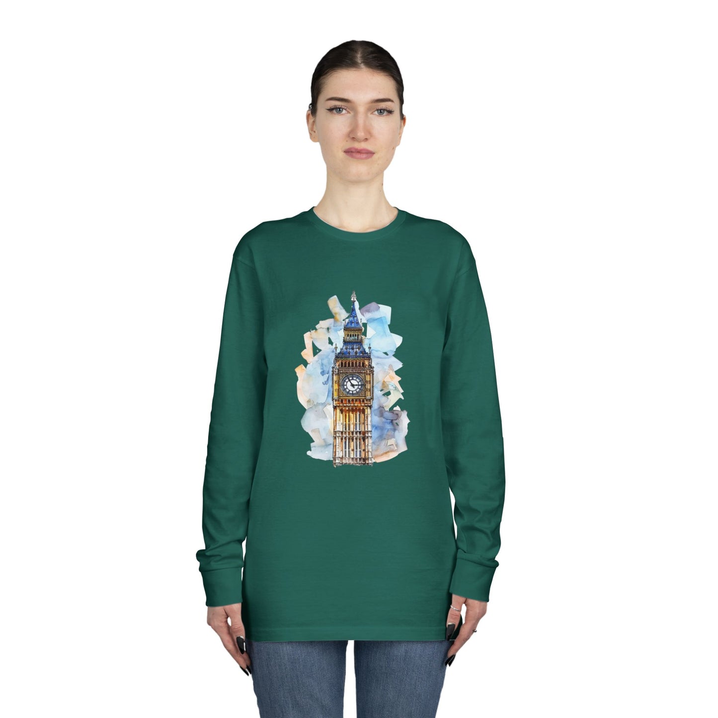 Long Sleeve Crewneck Tee - Keeping Time - The Clock Tower of Westminster