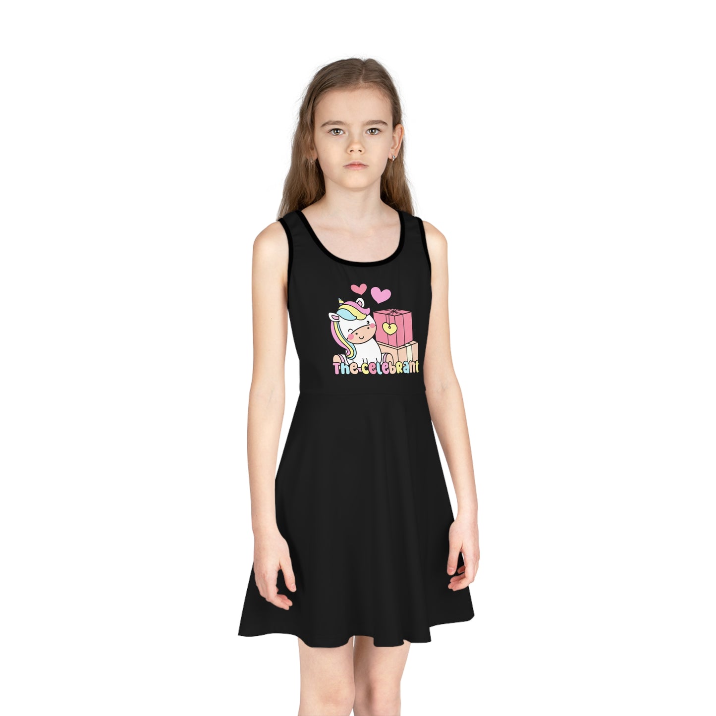 Girls' Sleeveless Sundress - Chic Birthday Girl with Leopard Rainbow Clipart -  Cute Party Dress for Kids