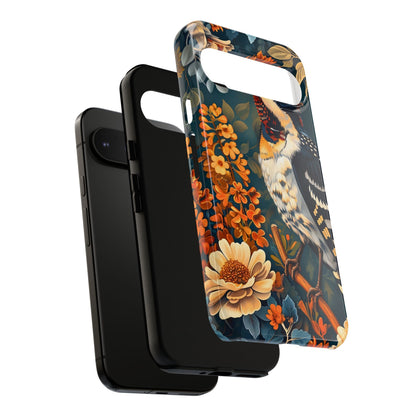 Tough Cases: Floral Bird Phone Case, Vintage Style Cover, Nature Lover Gift, Botanical Design, Spring Inspire Fashion